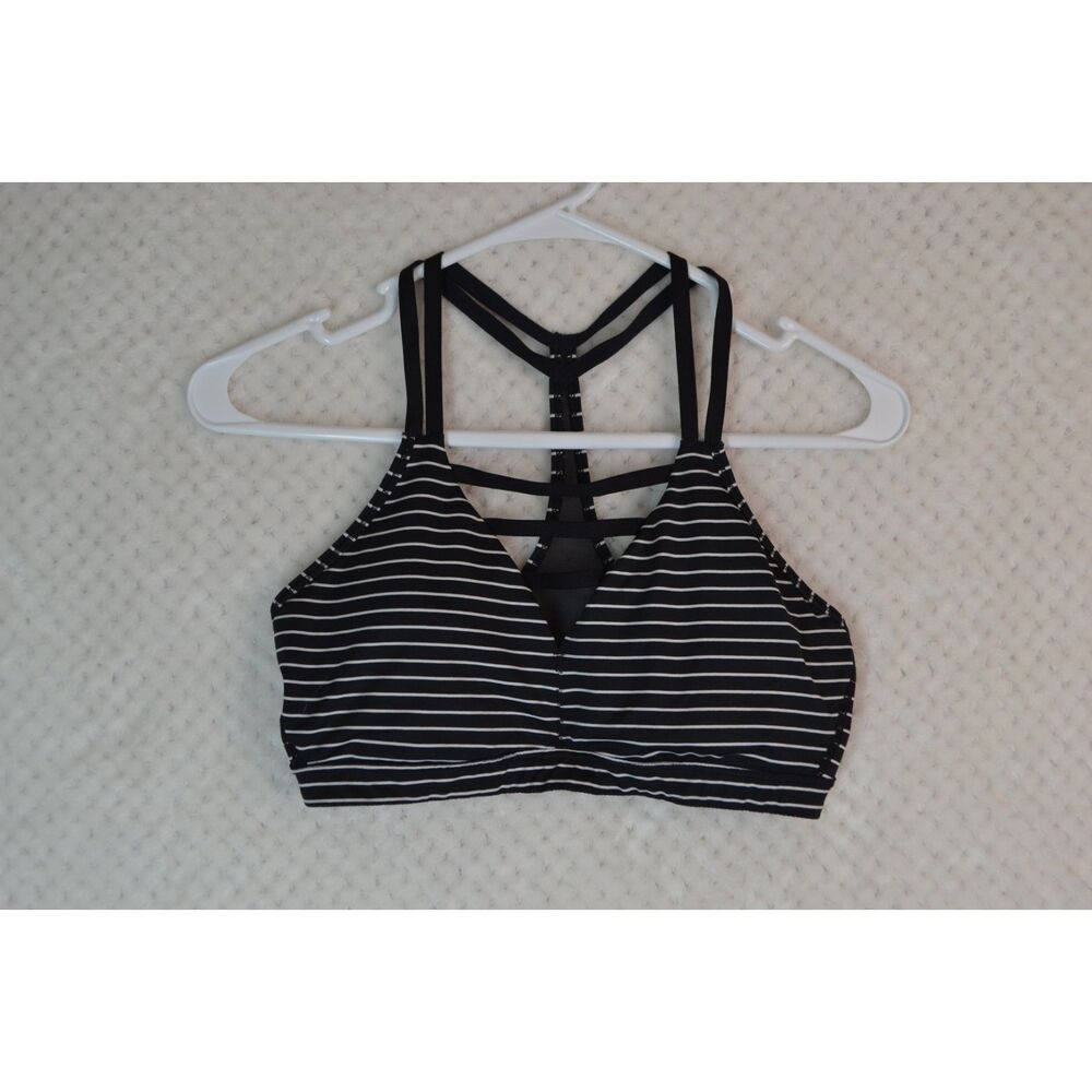 Victoria's Secret Sport Women's Medium Black White Striped Racerback Bra